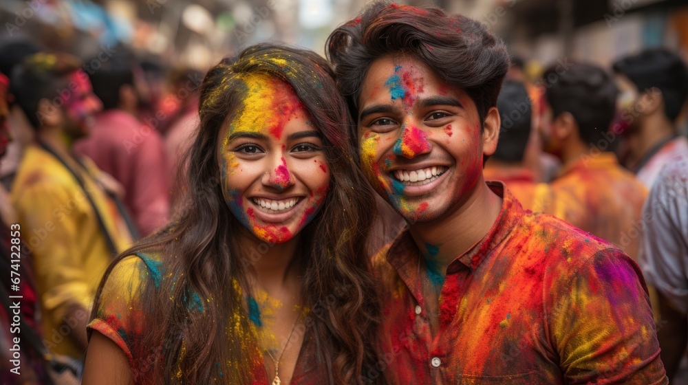 Indian Couple Celebrating Holi Colour Splash, Bright Background, Background Hd Indian Couple Celebrating Holi Colour Splash, Bright Background, Background Hd