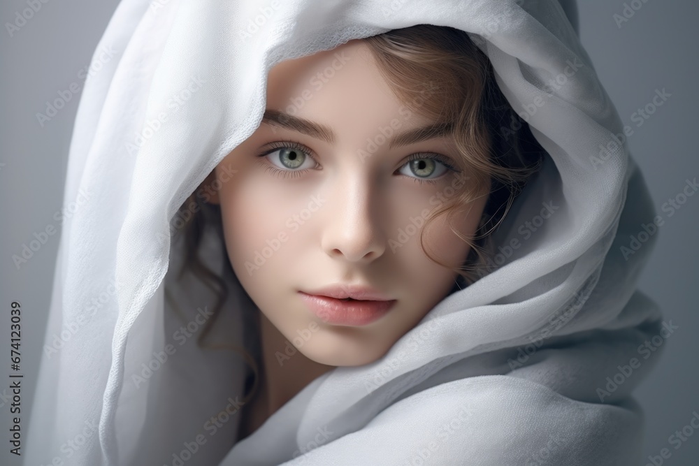 Portrait of a beautiful smiling woman in a white towel. Personal hygiene, after shower. Portrait of a beautiful smiling woman in a white towel. Personal hygiene, after shower.