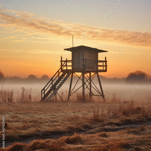 hunting pulpit on a field at dawn