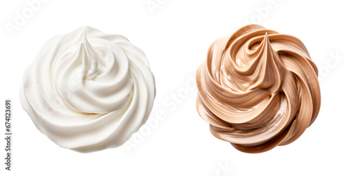 Whipped cream top view png, isolated on transparent background, delicious white and brown chocolate ice cream hd