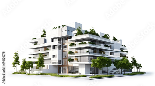 Modern residential building multi-storey under at the white background. photo