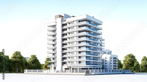 Modern residential building multi-storey under at the white background.