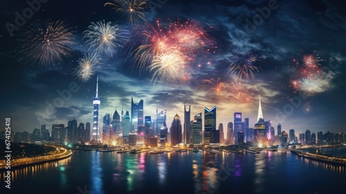 Festive fireworks over the metropolis. Holidays and events. © Restyler