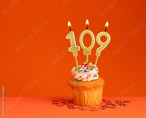 Birthday candle number 109 - Invitation card with orange background