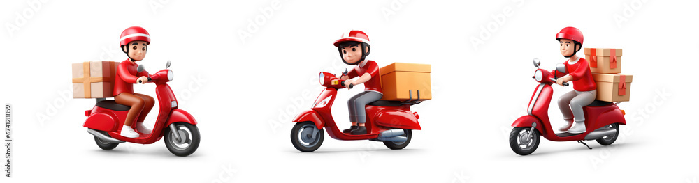 icon collection of delivery motorbike or scooter driver with courier box on back going fast to deliver online order express service isolated on png transparent cutout background icon collection of delivery motorbike or scooter driver with courier box on back going fast to deliver online order express service isolated on png transparent cutout background