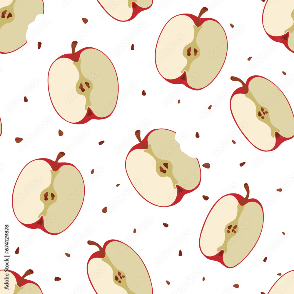 Vector apple seamless pattern. Background design for tea, juice, natural cosmetics, sweets and candy with apple filling, farmers market, health care products. Best for textile,wrapping paper. Vector apple seamless pattern. Background design for tea, juice, natural cosmetics, sweets and candy with apple filling, farmers market, health care products. Best for textile,wrapping paper.