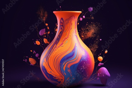 Illustration of a cosmic vase with purple and orange colors. Generative AI