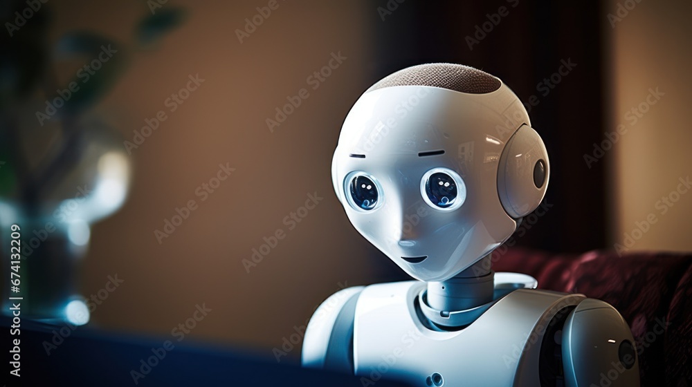 robot home assistant in modern house. technologies of future robot home assistant in modern house. technologies of future