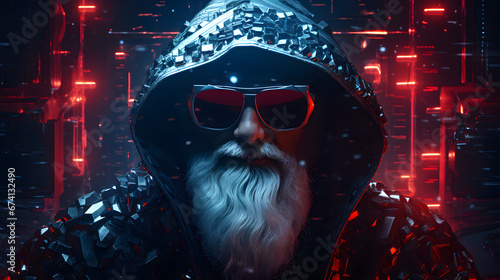 Cyberpunk style portrait of Santa Claus. 3D Rendering photo