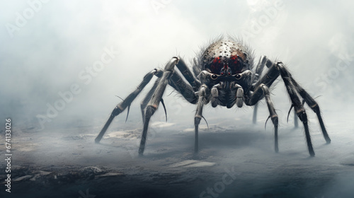 spider in the dark creepy arachnid  phobia inscet - by generative ai photo