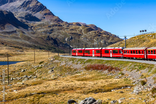 Swiss Bernina Express railway line crosses the Alps