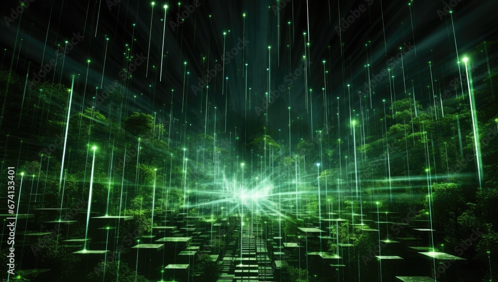 green light lines abstract motion background Generative AI green light lines abstract motion background Generative AI