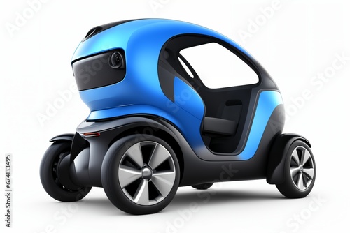 a brand-less generic concept car. Modern blue electric car on a white background with a shadow on the ground. Concept of ecological transport.