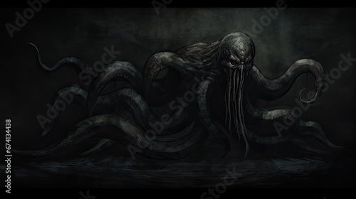 monster horror in the darkness occult grim dark fantasy tentacle - by generative ai