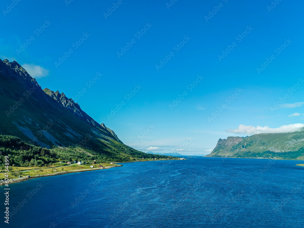 lake and mountains , image taken in Lofoten Islands, Norway, Scandinavia, North Europe