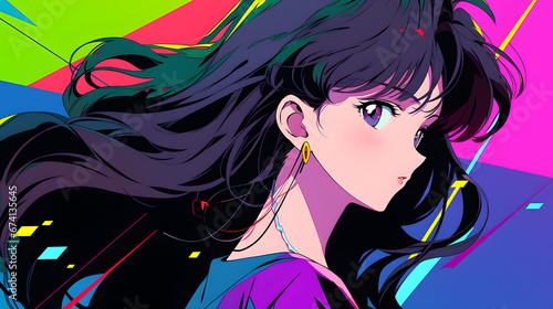 Retro Pop Anime: Vibrant 90s-Inspired Girl 