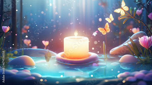 fairy tale blooming girly background candle nature enchanted butterfly - by generative ai photo