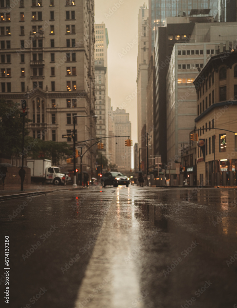 street rain day car New York City   - obrazy, fototapety, plakaty 