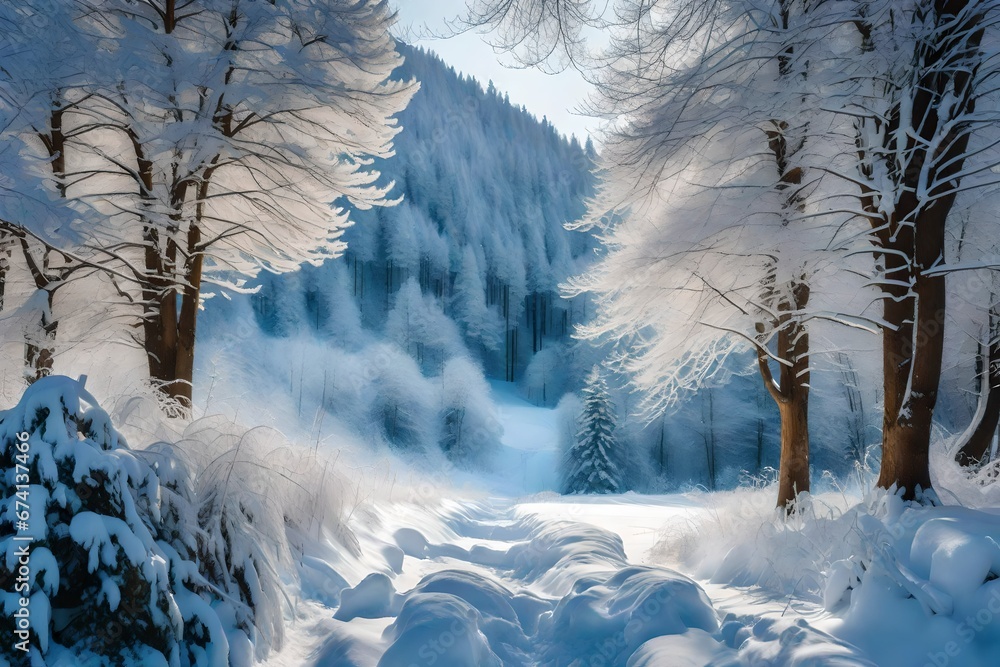 winter landscape with trees and snow generated by AI technology	