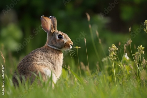 Rabbit on meadow. Generative AI © Seraphine