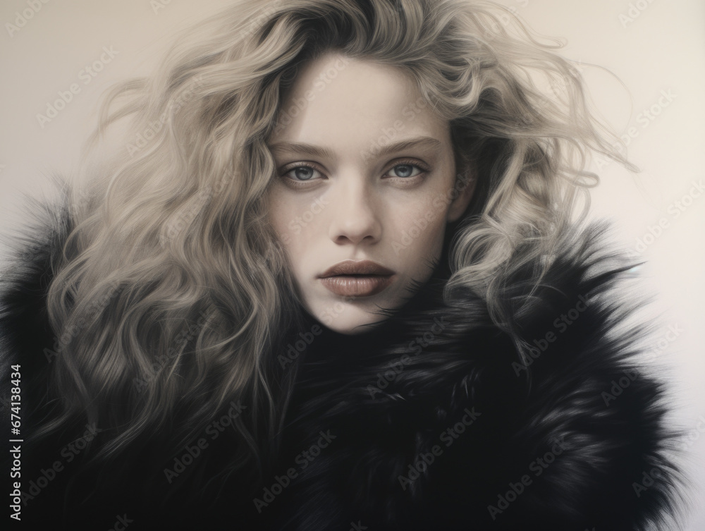 Portrait of a beautiful woman in an old-fashioned style. Women's fashion and beauty.
