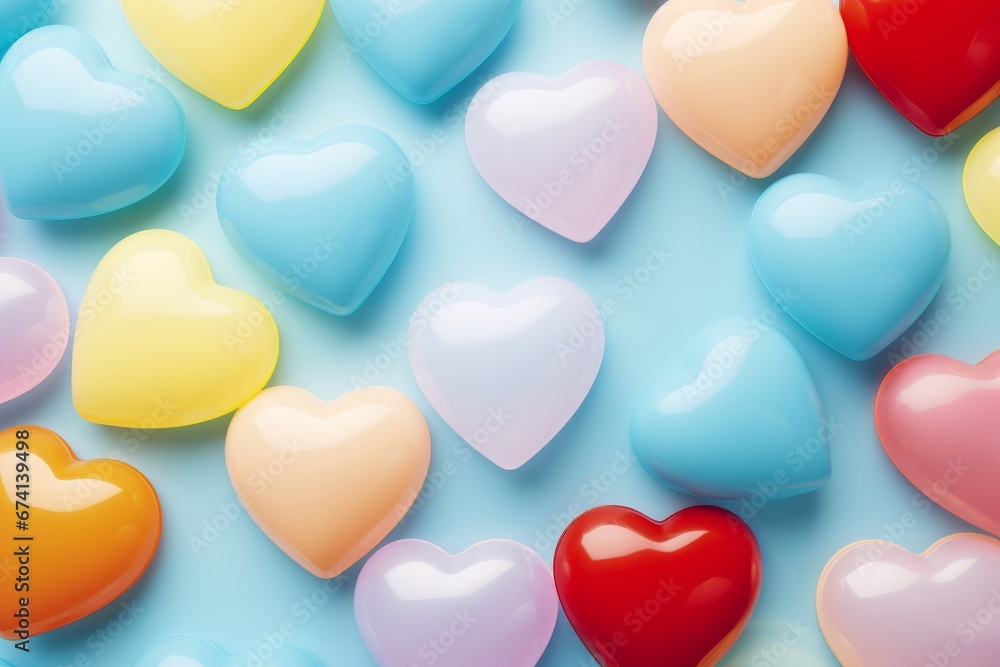 Heart shaped balloons on blue pastel background for love concept in valentine, wedding, birthday