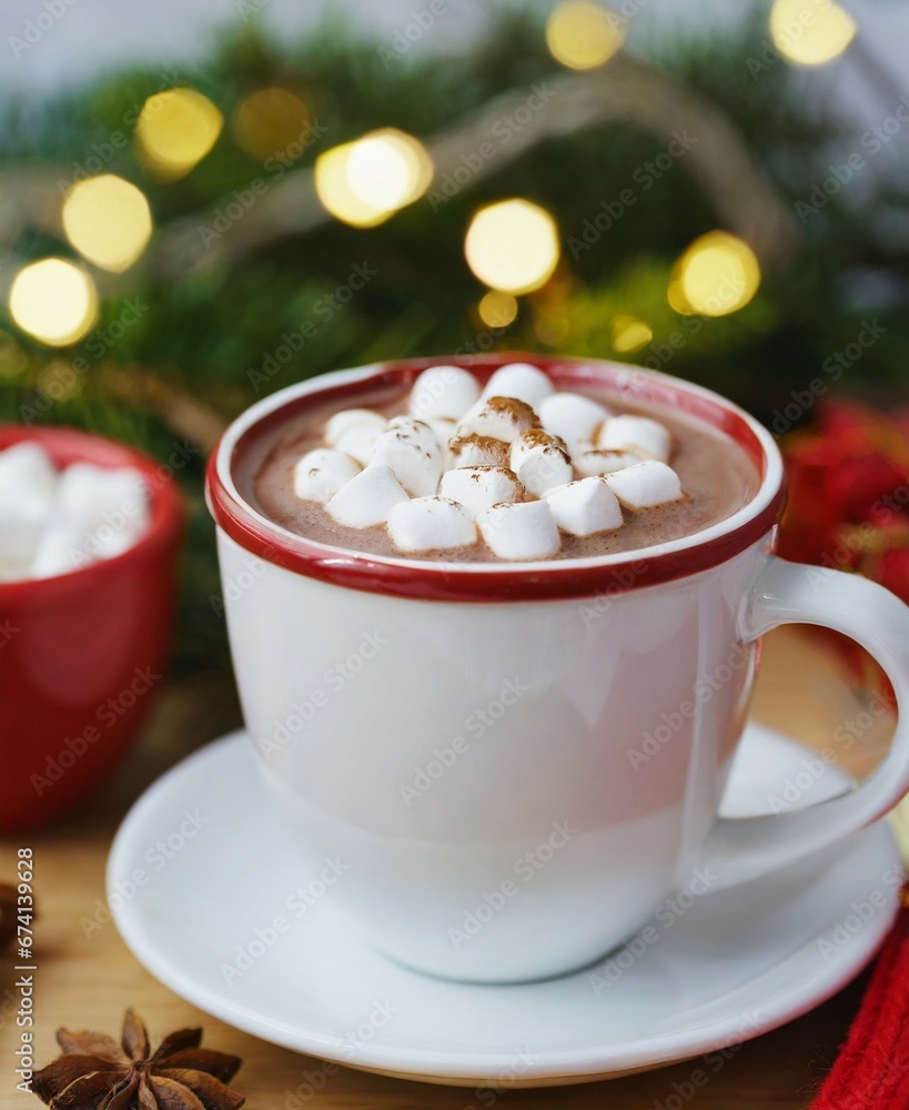 Hot beverage served in a mug, winter holiday season Hot beverage served in a mug, winter holiday season
