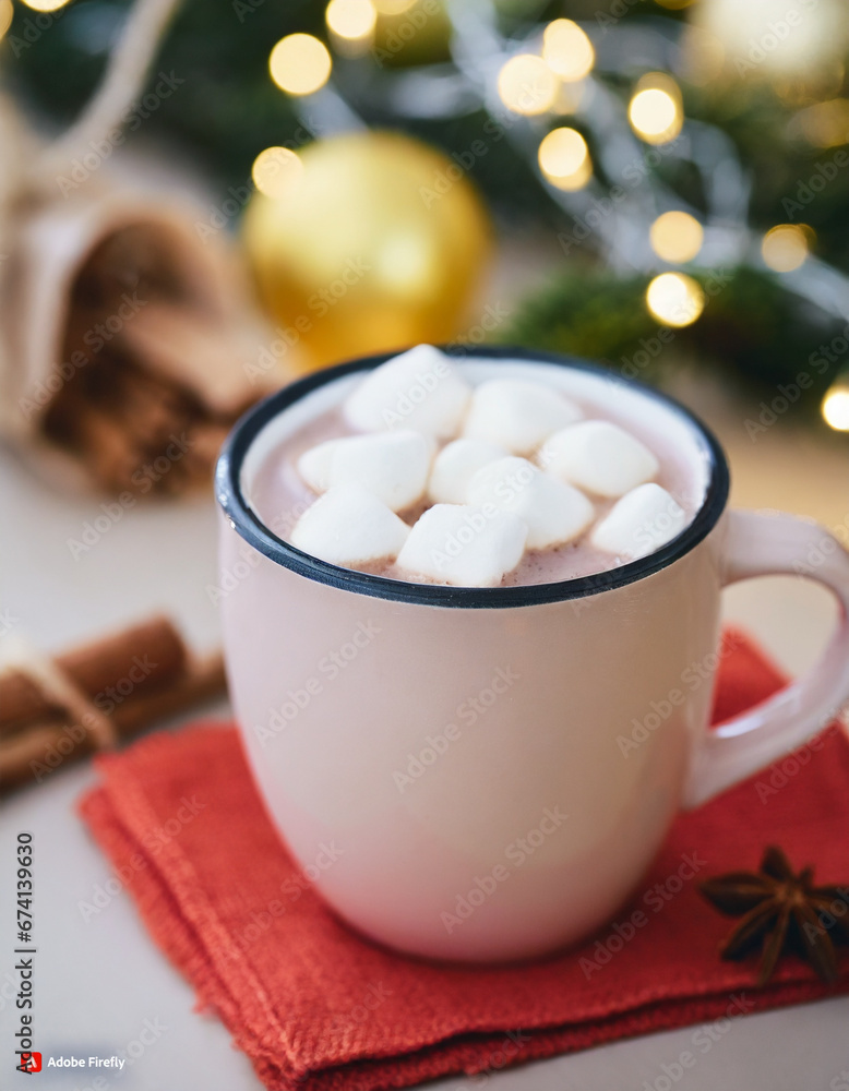 Hot beverage served in a mug, winter holiday season Hot beverage served in a mug, winter holiday season