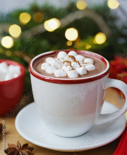 Hot beverage served in a mug, winter holiday season