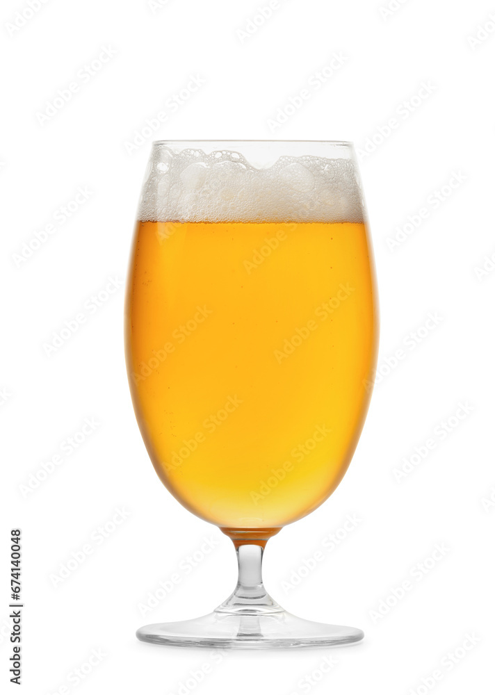 Glass of light beer with foam isolated on white background Glass of light beer with foam isolated on white background