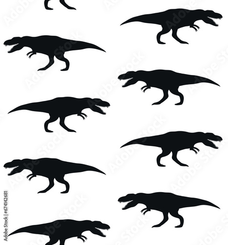 Vector seamless pattern of tyrannosaurus rex dinosaur silhouette isolated on white background