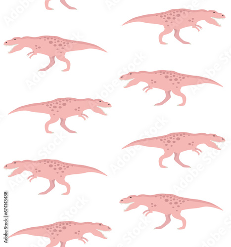 Vector seamless pattern of flat hand drawn pink tyrannosaurus rex dinosaur isolated on white background