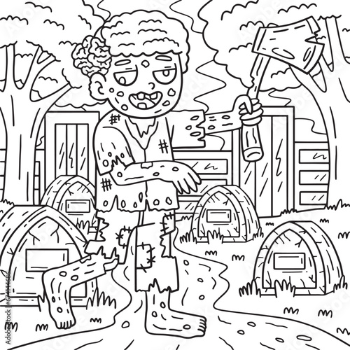 Zombie Holding an Ax Coloring Pages for Kids