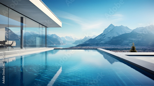 beautiful villa  large pool view  luxury estate villa  banner summer  tourism  copyspace   asthetic architecture