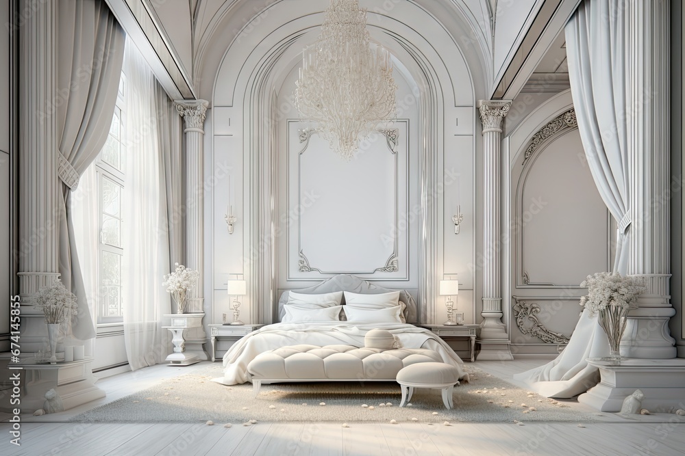 White Bedroom, Luxury Villa, Generative AI White Bedroom, Luxury Villa, Generative AI