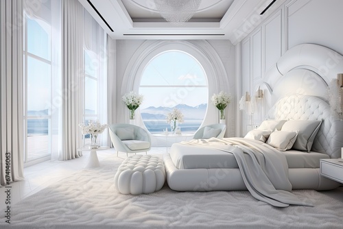 White Bedroom, Luxury Villa, Generative AI photo