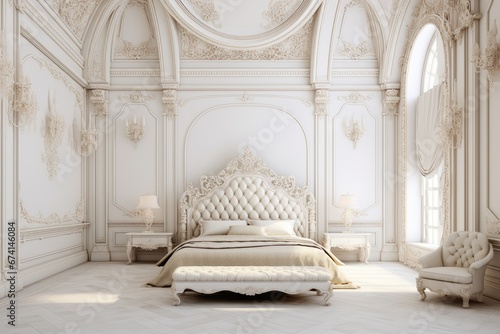White Bedroom, Luxury Villa, Generative AI © XiaoYu
