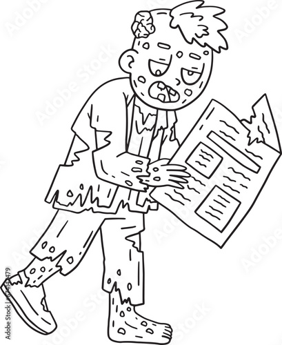 Zombie with Newspaper Isolated Coloring Page