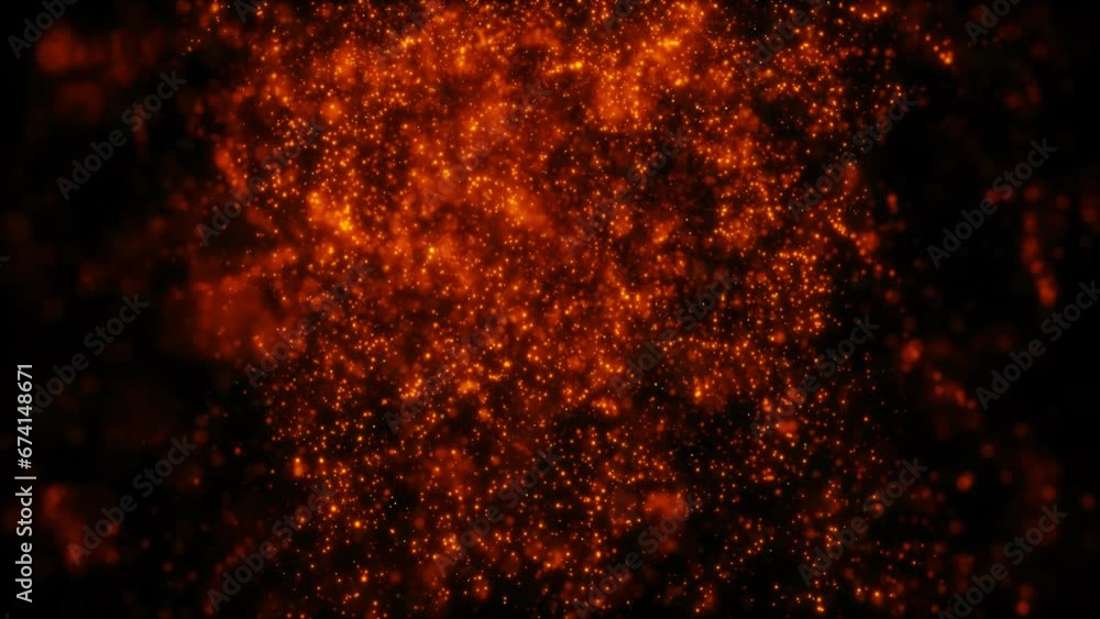 Blurred yellow orange abstract background of bokeh and small round particles of energy magical holiday flying dots on a black background Blurred yellow orange abstract background of bokeh and small round particles of energy magical holiday flying dots on a black background