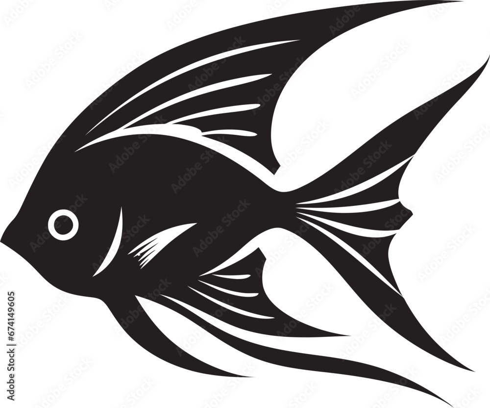 Obraz premium Black Beauty Resonates Angelfish Emblem Elegant Angelfish Design Black Vector Icon