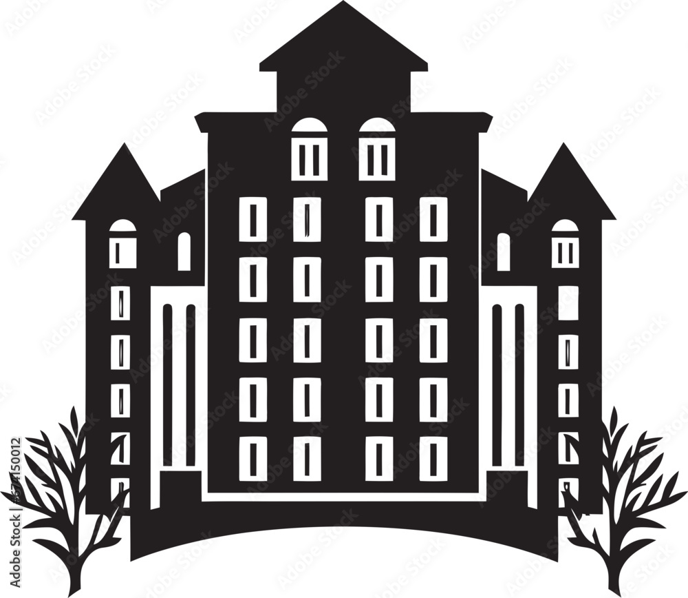 Urban Elegance Apartment Building Logo Icon Iconic Towering Structure Black Logo Design