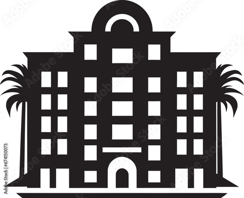 Majestic High Rise Black Building Emblem Urban Living Excellence Apartment Vector Art