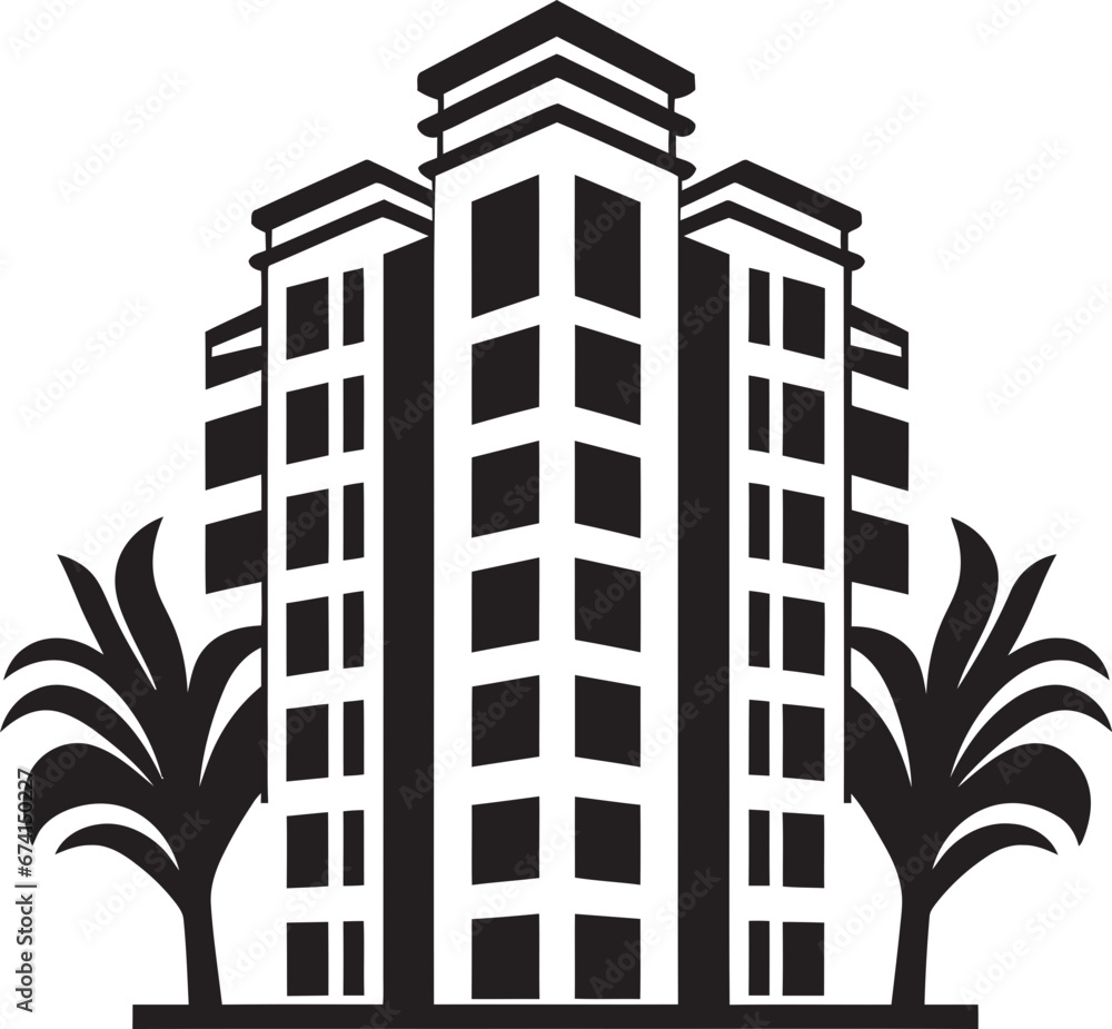 Urban Oasis in Black Apartment Building Design Iconic Cityscape Beauty Black Vector Icon
