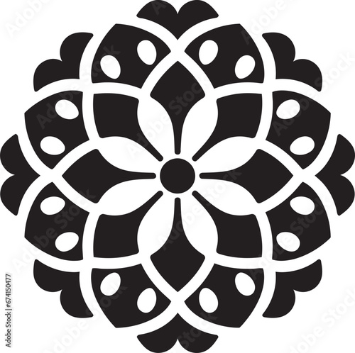 Black and Silver Emblem Arabic Floral Logo Arabic Charm in Monochrome Floral Tiles in Vector