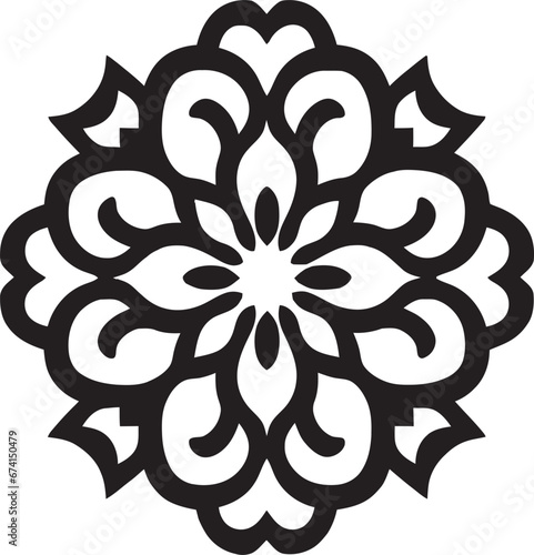 Arabic Treasures in Black and White Floral Emblem Exquisite Symmetry in Arabic Art Floral Tiles Vector