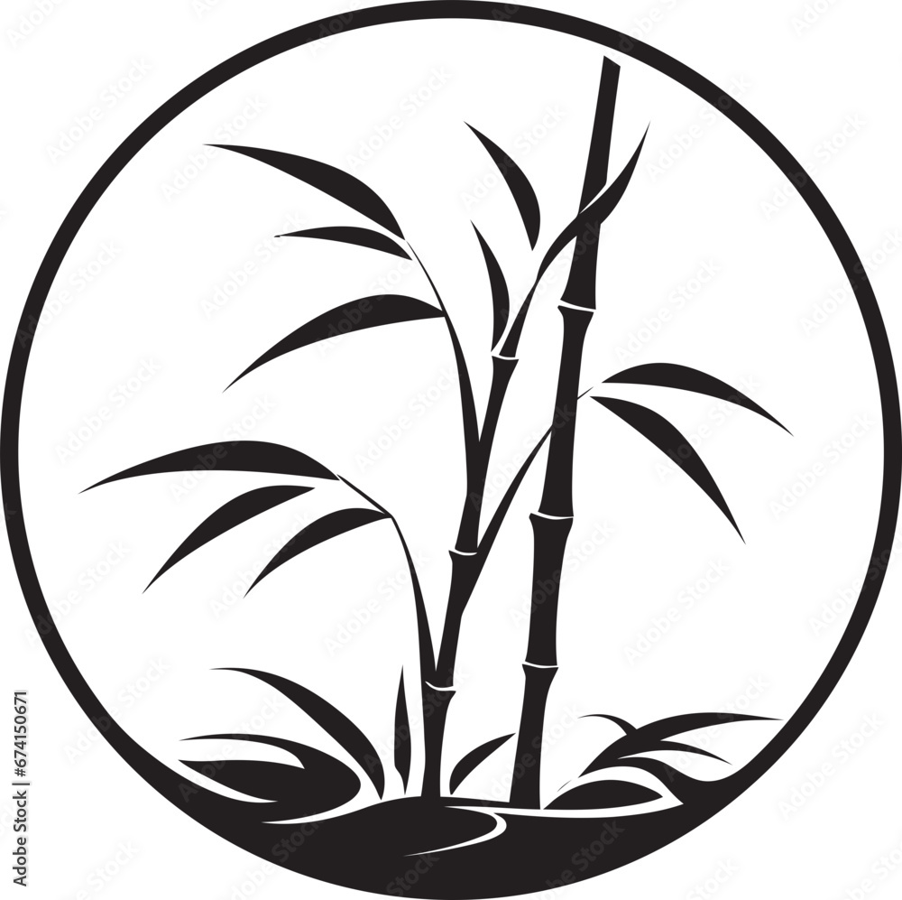 Obraz premium Bamboo Charm Black Logo Design with Vector Icon Bamboo Zen Tranquil Emblem in Black