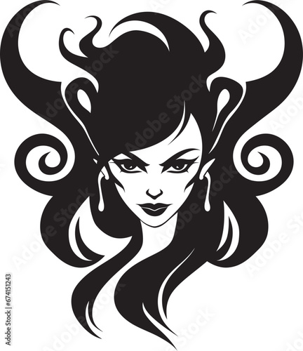 Sultry Temptation in Black Beautiful Demon Logo Vector Artistry Enchanting Demon Icon in Monochrome