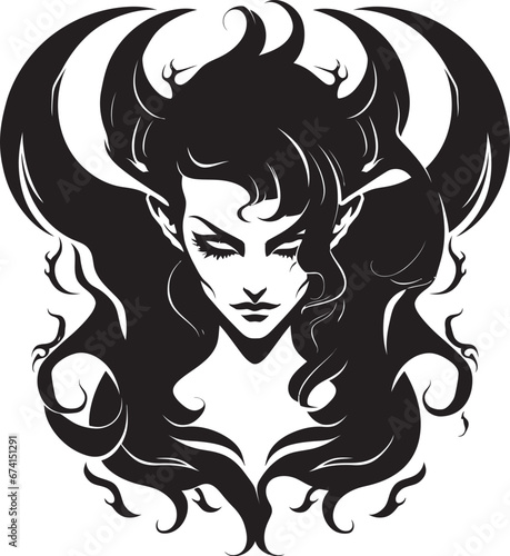 Sensual Seduction Devilish Demon Emblem Design Sultry Enchantment in Black Iconic Demon Logo