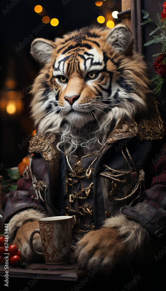 Tiger's face encased in cloth, a novel blend of textures