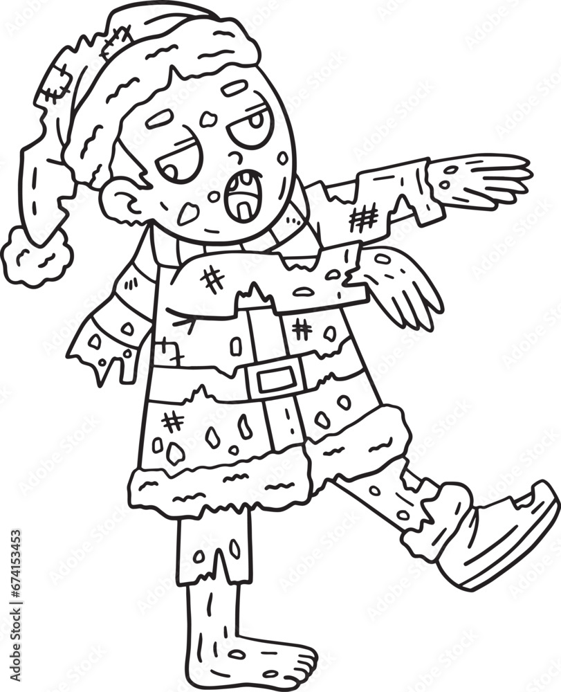 Zombie in Santa Outfit Isolated Coloring Page Zombie in Santa Outfit Isolated Coloring Page